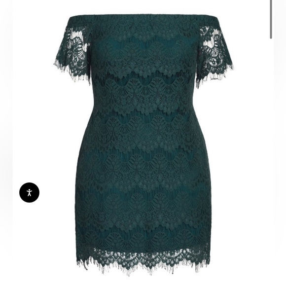 CityChic off the shoulder Bella lace dress emerald size 20 - Picture 3 of 12